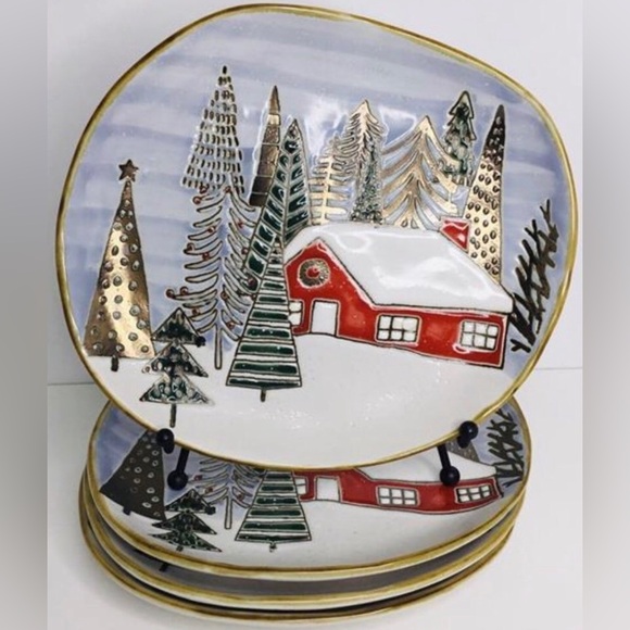4 Salad Dessert Plates Christmas 8